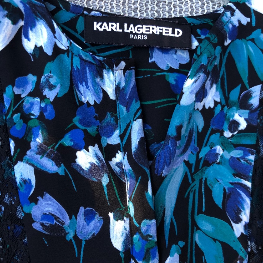 Karl Lagerfeld Paris Long Sleeve Blouse with Lace - Picture 4 of 14